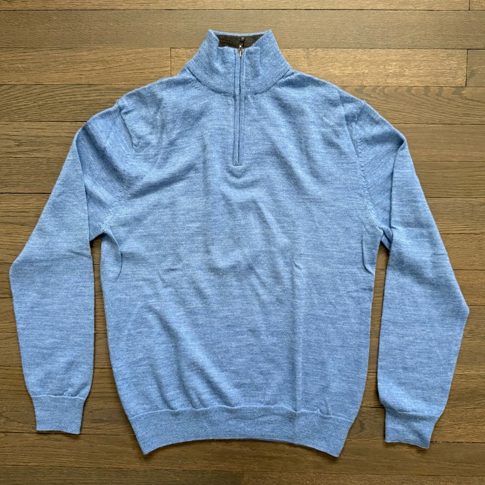 Marco Fiori Light Blue Merino Wool Half-Zip Sweater